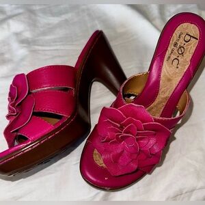 b.o.c. Pink and Brown Heeled Mules with Chunky Wooden Heel size 7 clogs boho y2k